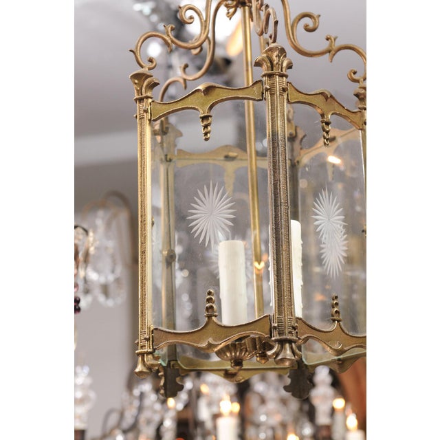 Bronze 1930s French Gilt Lantern With Sunburst Etched Panels For Sale - Image 8 of 11