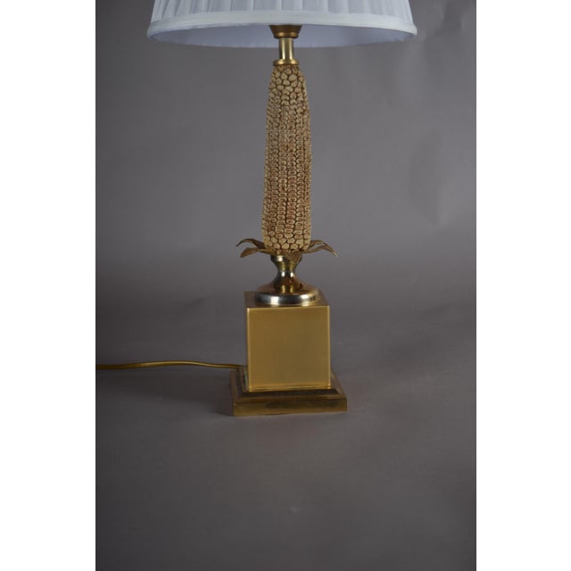 Brass Corn Table Lamp with White Pleated Shade, 1970s For Sale - Image 13 of 14