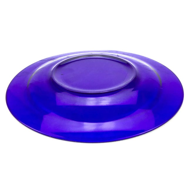 1960s 8” Vintage French Cobalt Blue Glass Salad or Desert Serving Plate For Sale - Image 5 of 8