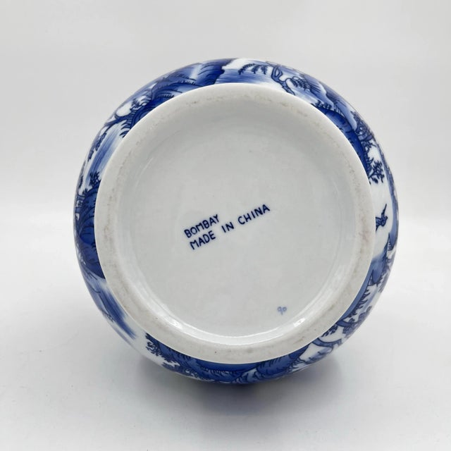 Vintage Bombay Company Blue and White Chinoiserie Pagoda Vase 12"h For Sale - Image 11 of 11