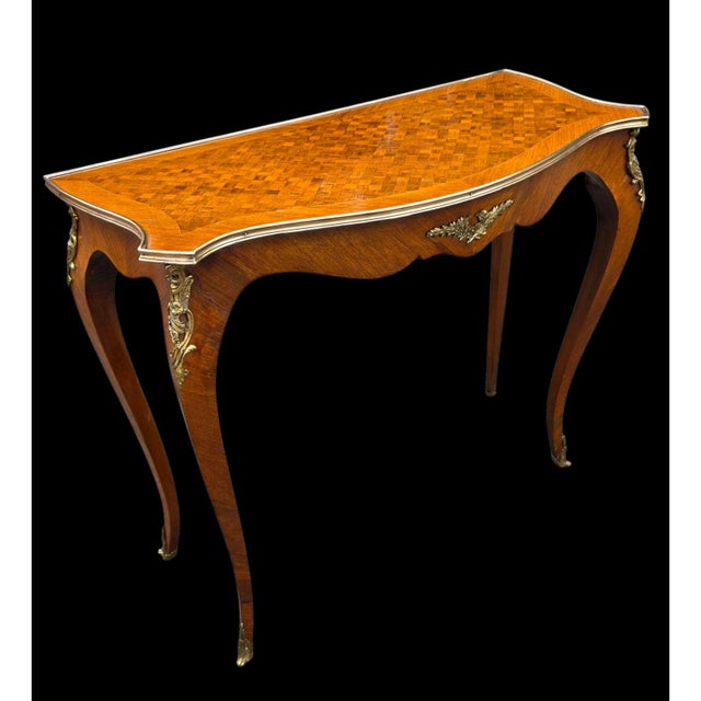 Antique 19th Century French Louis XV Revival Console Table With Fine Parquetry & Ormolu Mounts For Sale - Image 4 of 11