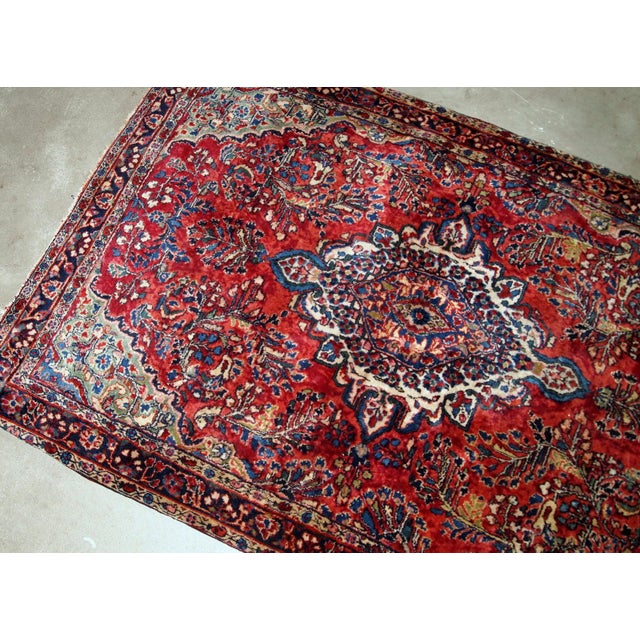 Textile 1920s, Handmade Antique Persian Sarouk Rug 3.10' X 5.4' For Sale - Image 7 of 8