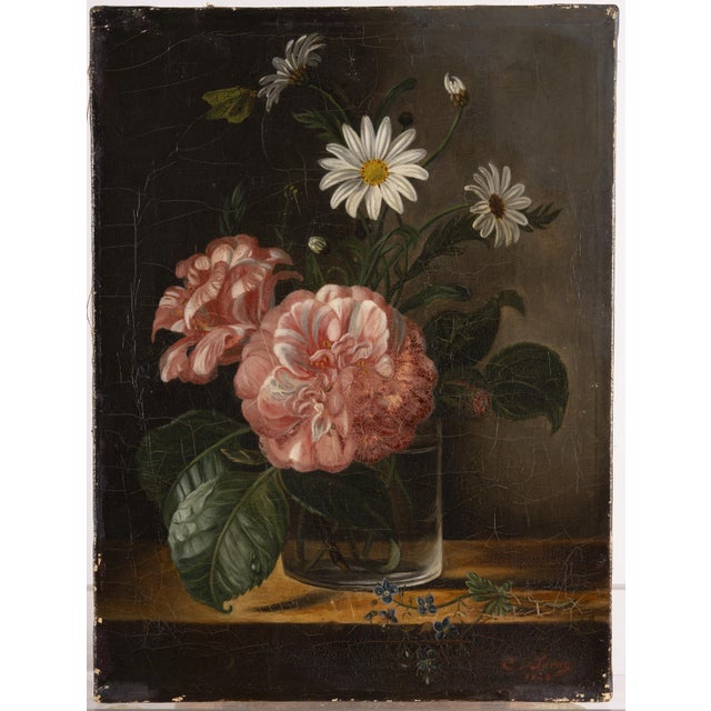 C. Leroy, Floral Still Life with Camellia and Daisies, Oil on Canvas For Sale - Image 8 of 14