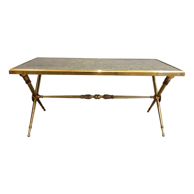 1940s Neoclassical style coffee table with marble top in the style of Raymond Subes For Sale