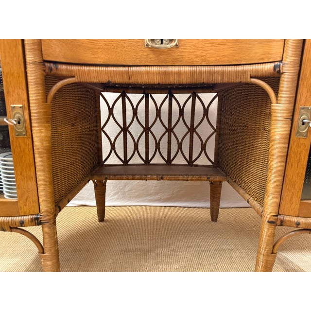 Art Nouveau Ladies Writing Desk in Oak and Rattan with Vitrine Cabinets, 1910 For Sale - Image 3 of 10