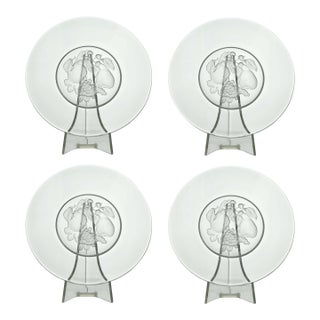 Mid 20th Century Val Saint Lambert Crystal Salad Plate With Frosted Intaglio Design of Fruits Signed - Set of 4 For Sale