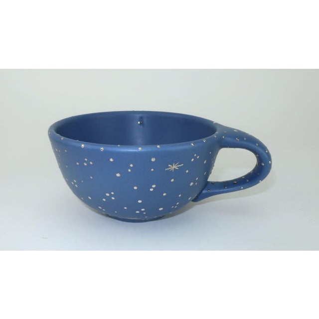 1990s Emilia Castillo Ceramic Pottery Celestial Cup & Saucer With Silver Overlay For Sale - Image 5 of 12