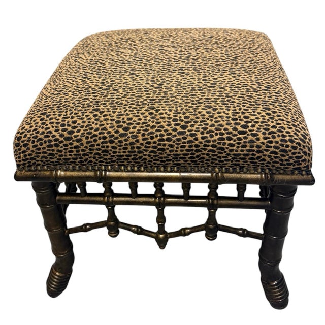 English Faux Bamboo Leopard Stool/Ottoman For Sale - Image 3 of 7