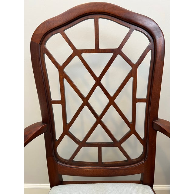 Hickory Chair Furniture Company Late 20th Century Chinese Chippendale Chinoiserie Fretwork Arm Chairs by Hickory Chair Furniture Company - a Pair For Sale - Image 4 of 12