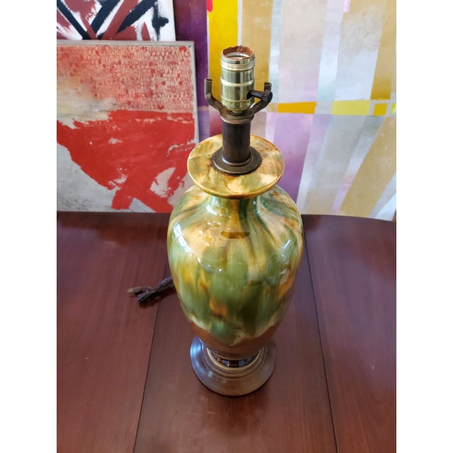 Vintage Mid Century Modern Dramatic Studio Ceramic Glazed Lamp For Sale In Boston - Image 6 of 7