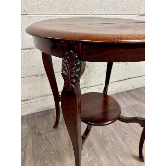 Antique Victorian Walnut Round Parlor Table Lamp Table For Sale - Image 4 of 7