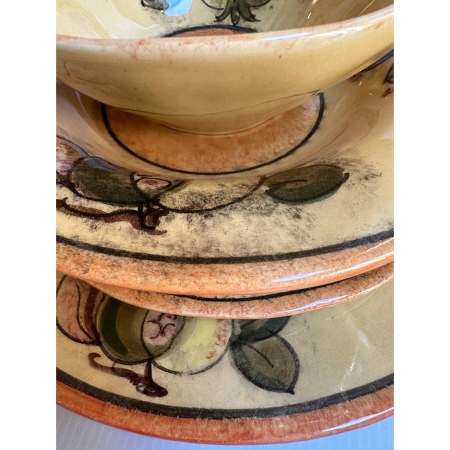 1980s Hand Painted Five(5) Pieces Dinnerware Set for Two(2) "Pomegranate" by Arte Italica Made in Italy(10 Pc Set) For Sale - Image 5 of 18