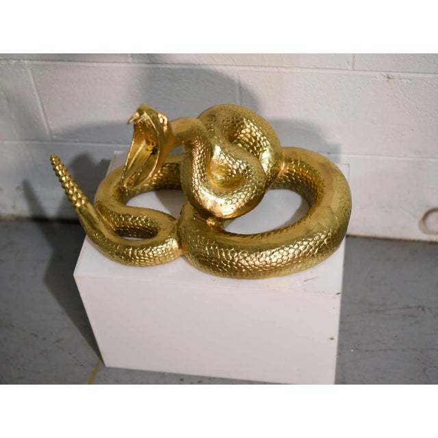 Vintage Gilded Coiled Cast Metal Rattlesnake Statue For Sale - Image 9 of 13