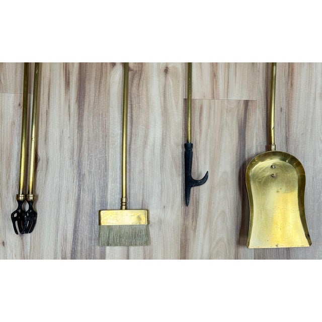 Vintage Brass Clamshell Motif Fireplace Tools and Stand For Sale - Image 10 of 10