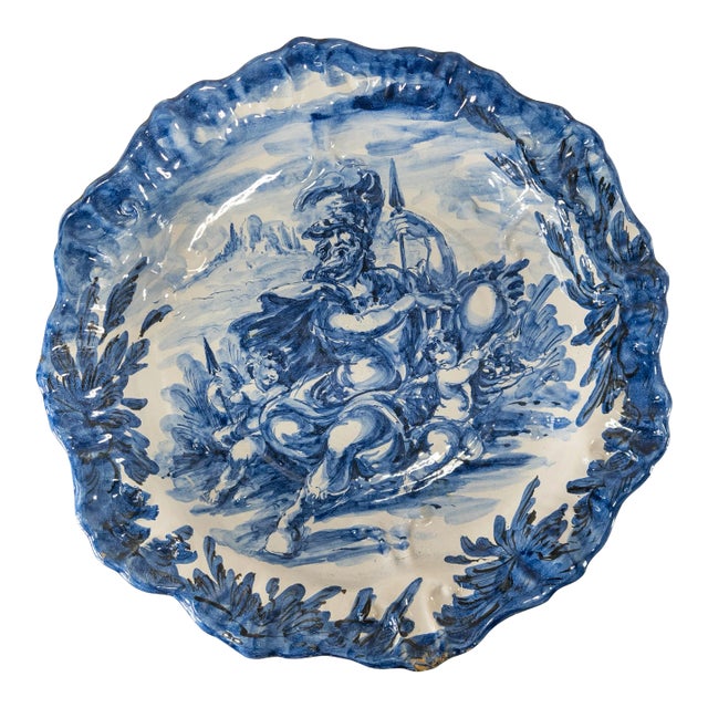20th Century Italian Renaissance Revival Majolica Faience Blue and White Charger For Sale