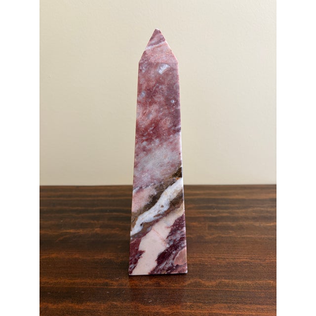 A stunning neoclassical or Grand Tour style solid marble red, purple & brown obelisk Measures: 2.63"W x 2.63"D x 10"H....