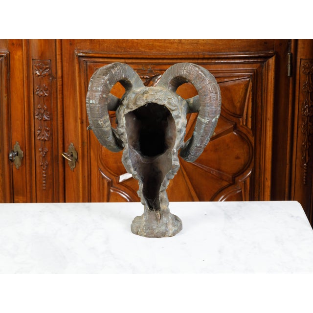 Midcentury Italian Cast Bronze Sculpture of a Ram's Head on Base For Sale - Image 9 of 10
