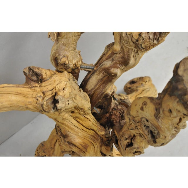 Vintage Mid Century Modern Natural Burl Driftwood Demilune Glass Console Table For Sale - Image 13 of 18