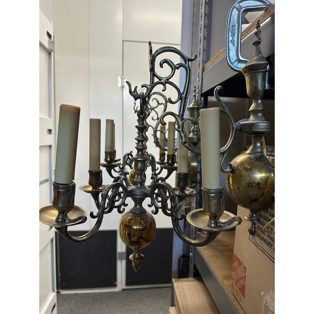 Pair of Rare Flemish, Early 19th Century Brass Pendant-Sconces For Sale - Image 4 of 12