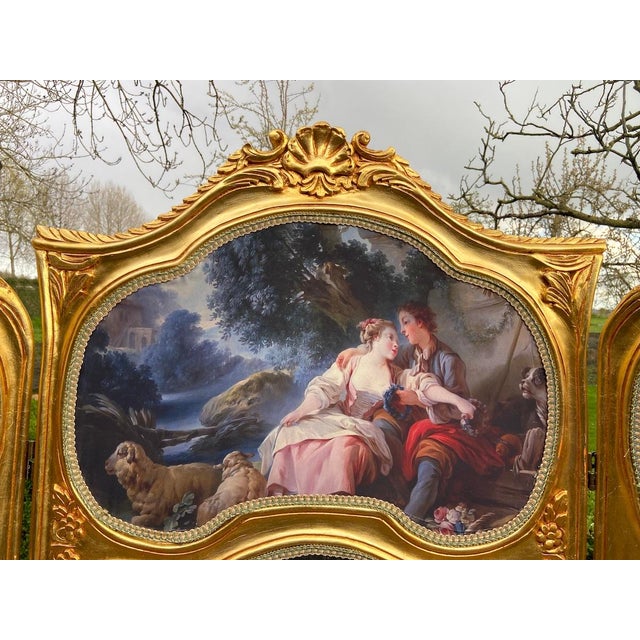 An elegant 20th-century French Louis XVI–style folding screen, handcrafted in solid beechwood and finished in a warm...