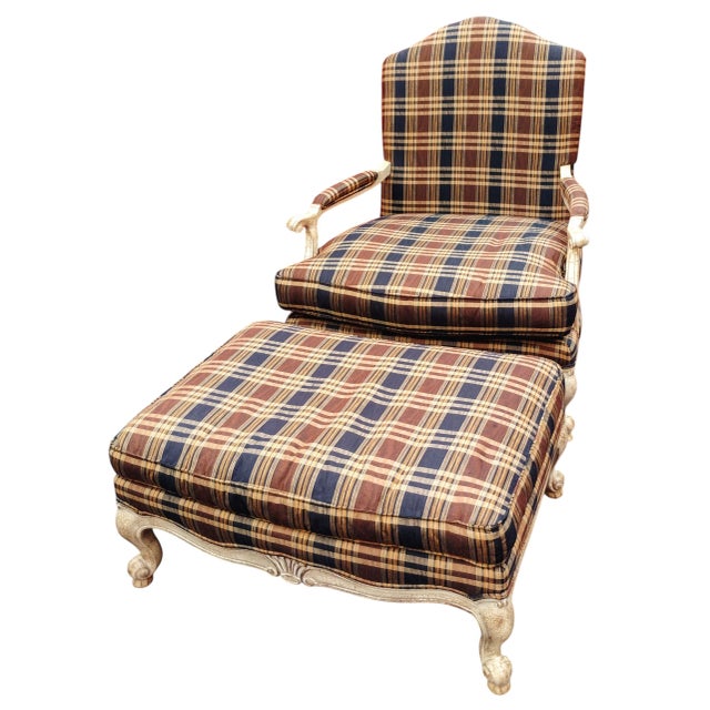 Experience Timeless Comfort With the Highland House French Country Bergère Chair and Ottoman Set. 1970s For Sale - Image 9 of 12