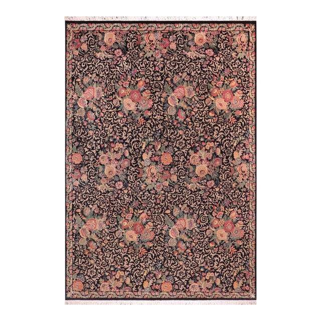 Elegant Botanical Akbar Pak-Persian Black/Black Wool Rug - 9'2'' X 12'5'' For Sale