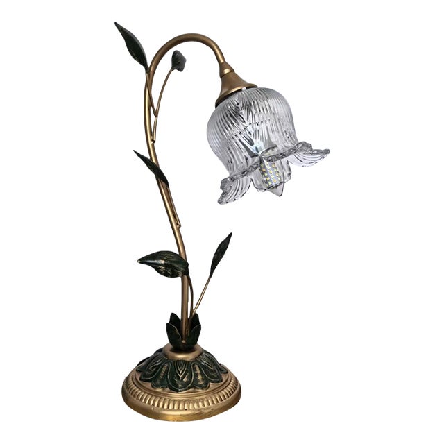 Biomimetic Flower Glass & Metal Table Lamp For Sale