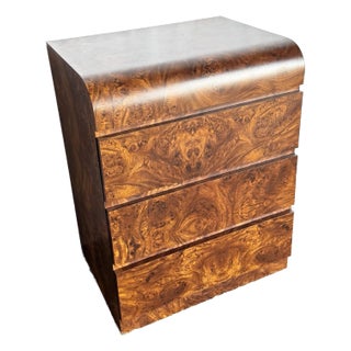 Postmodern Burl Wood Laminate Waterfall Commode/Nightstand For Sale