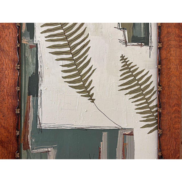 Contemporary “Cabin Fern" Green Abstract Art in Antique Frame, Transitional Living Room Art by JTS For Sale - Image 3 of 11