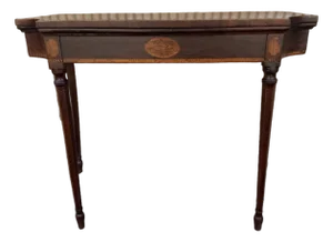 Antique Federal Sheraton Style Inlaid Flame Mahogany Folding Top Card or Gaming Table