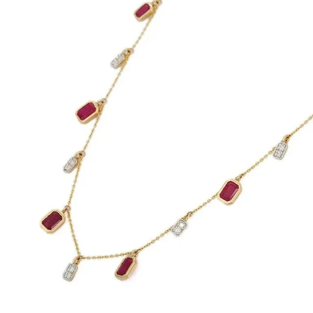 This is part of Chairish’s Fine Jewelry assortment. Ruby Necklace in 18K Gold studded with octagon cut ruby pieces and...