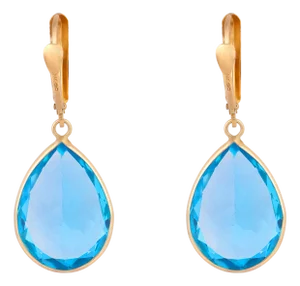 Vintage 25.20 Carat Blue Topaz 14k Yellow Gold Drop Earrings, A Pair