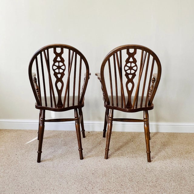 Mid-Century English Windsor Wheelback Armchairs in Oak, 1950s, Set of 2 For Sale - Image 6 of 18