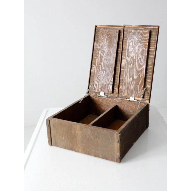 Rustic Vintage Split Double Door Wooden Box For Sale - Image 3 of 13
