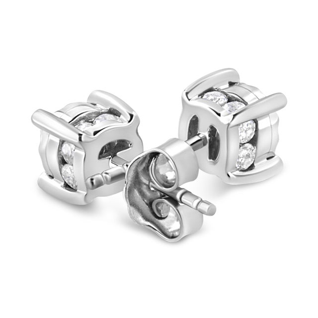 .925 Sterling Silver 1.0 Cttw Round Brilliant-Cut Diamond Miracle-Set Solitaire Stud Earrings (H-I Color, I2-I3 Clarity) For Sale - Image 4 of 6