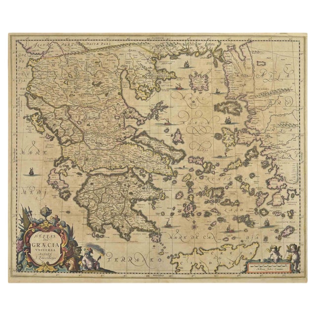 Johannes Janssonius, Antique Map of Greece, Etching, 1650s For Sale