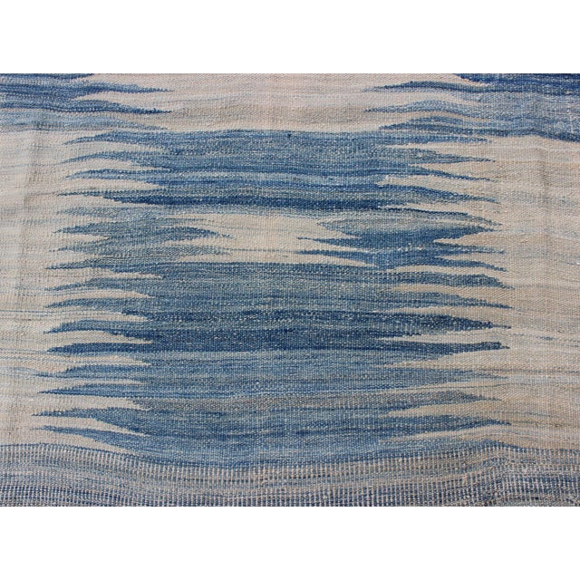 Modern Kilim Tribal Rug With Abstract Geometric Design in Soft Blues 6'4 X 9'5 For Sale - Image 9 of 11