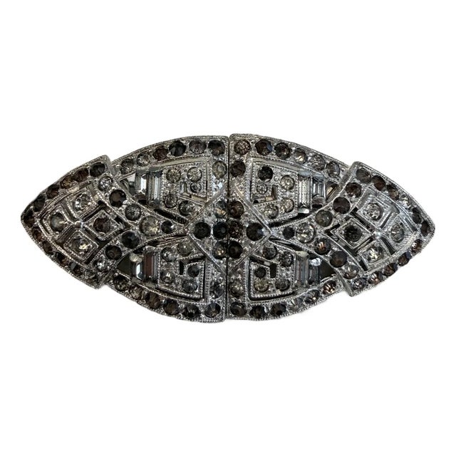 Vintage Coro Duette Art Deco Rhodium Plated Double Dress and Shoe Clip Brooch For Sale