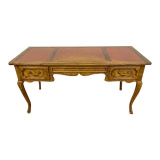 1960s Baker Three Drawer Writing Desk With Leather Top For Sale