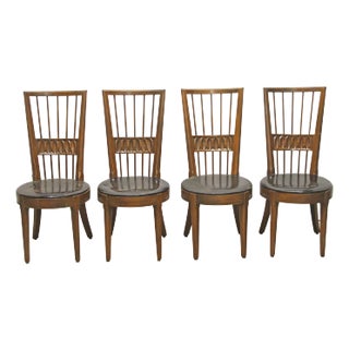 Set of Four Modern Carved Dining Chairs With Spindle Back For Sale