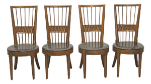 Set of Four Modern Carved Dining Chairs With Spindle Back