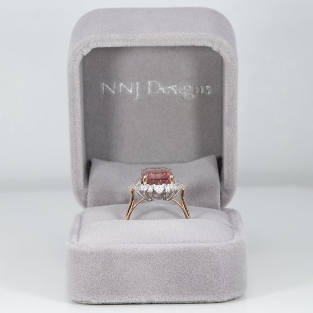 9.2Ct Bi-Color Tourmaline Ring With Lab Diamond Accents: Solid 14k Gold, 16x9mm, Size 6.75 For Sale - Image 4 of 9
