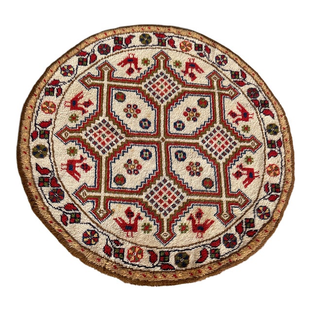 Kazak Style Hand Knotted Round Tribal Rug For Sale