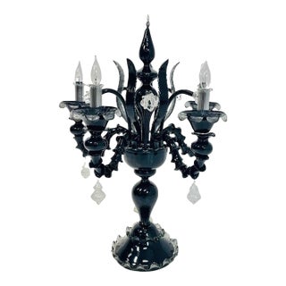 1990s Monumental Black Murano Glass Five-Arm Candelabra From the Spelling Manor For Sale