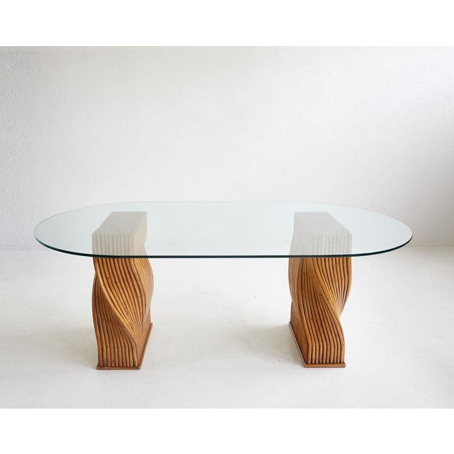 Mid-Century Modern Glass and Bamboo Desk attributed to John and Elinor McGuire, USA, 1980s For Sale - Image 3 of 8