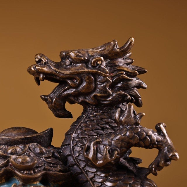 Vintage Cloisonne Enamel Dragon Sculpture – 9.1" Gilt Bronze Censer Figure For Sale - Image 10 of 10