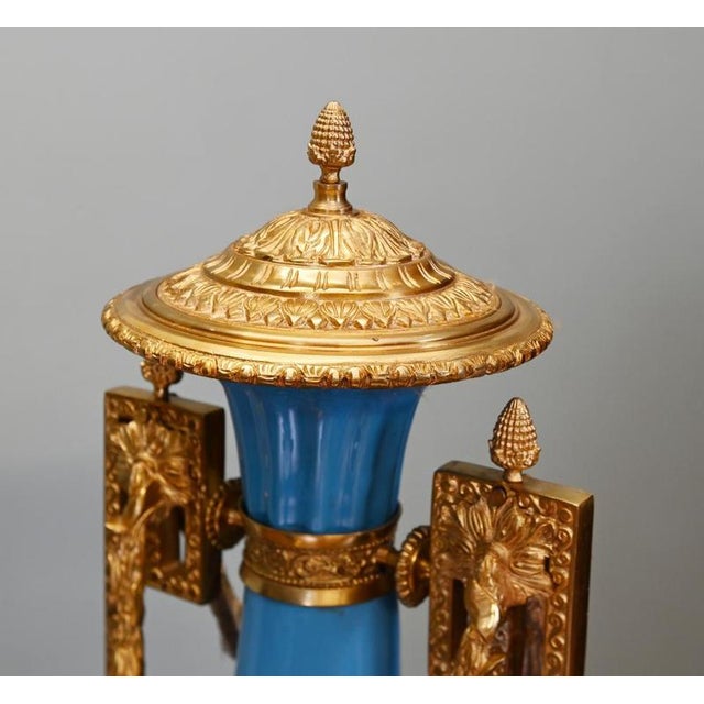 Empire Revival French Classical Porcelain Ormolu Urns, Set of 2 For Sale - Image 6 of 11
