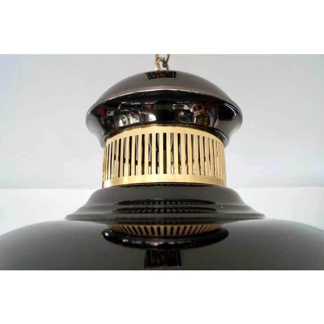 Black 1970’s Hollywood Regency Black Chrome & Brass Ceiling Light Fixture For Sale - Image 8 of 11