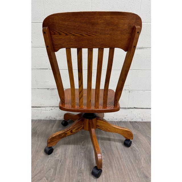 Vintage Tiger Oak Adjustable Swivel Desk Banker Lawyer Jury Office Chair For Sale In Kansas City - Image 6 of 10