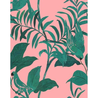 Sample - Large Scale, Tropical Birds Wallpaper by Paule Marrot in Pink and Green For Sale